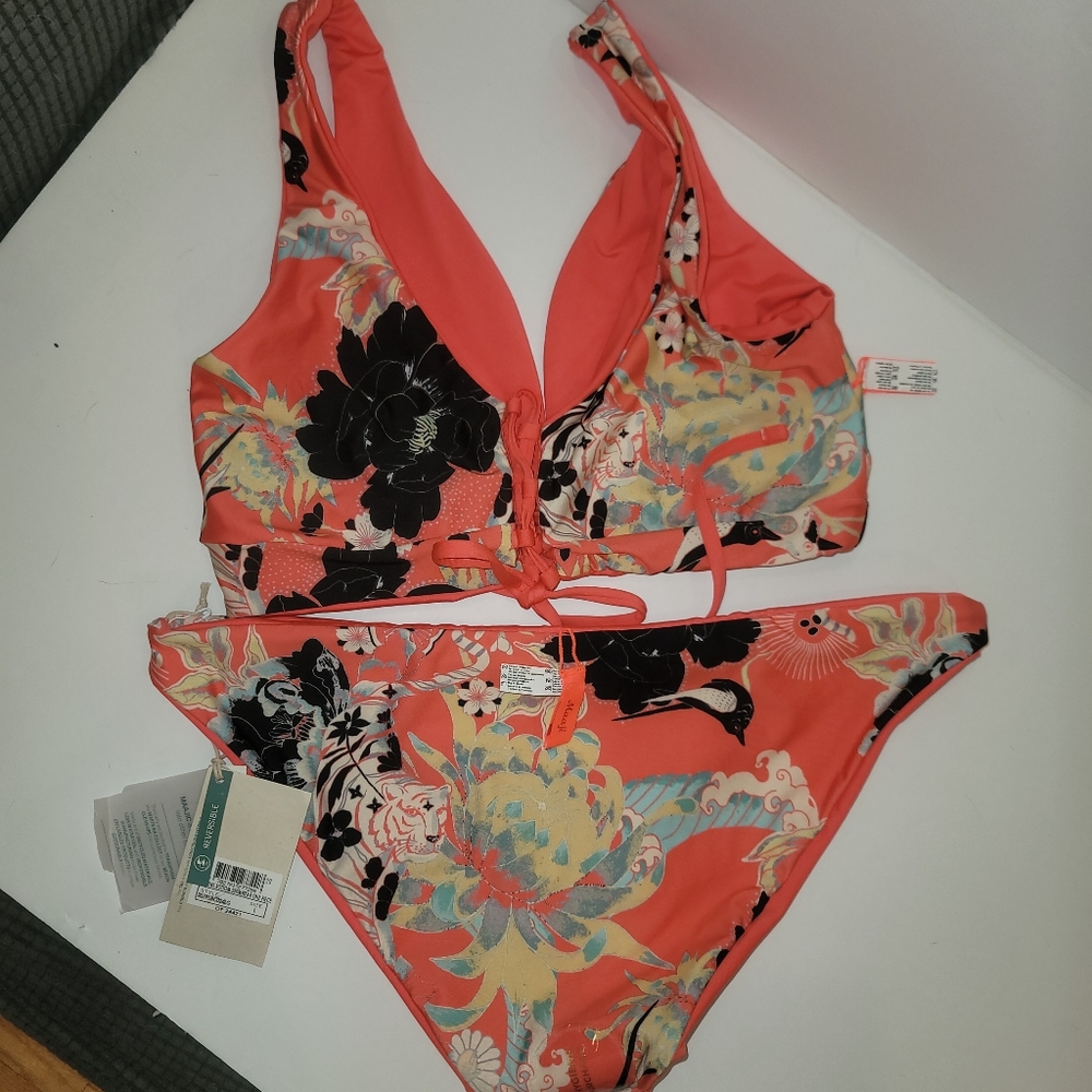 NWT Maaji Orange/Floral Reversible Bikini size L